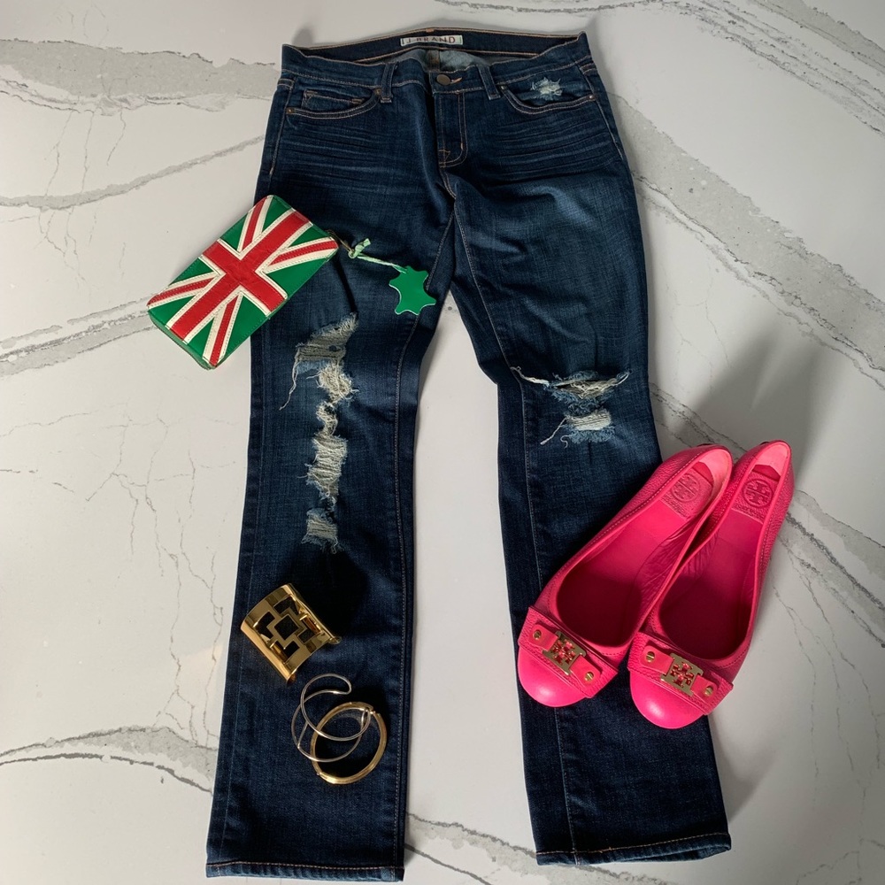 JBrand Distressed Low Rise Pencil Leg Jeans 27